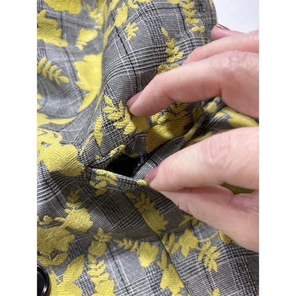 Hutch Longline Vest Grey Plaid Yellow Floral Small Double Breasted - Picture 12 of 15